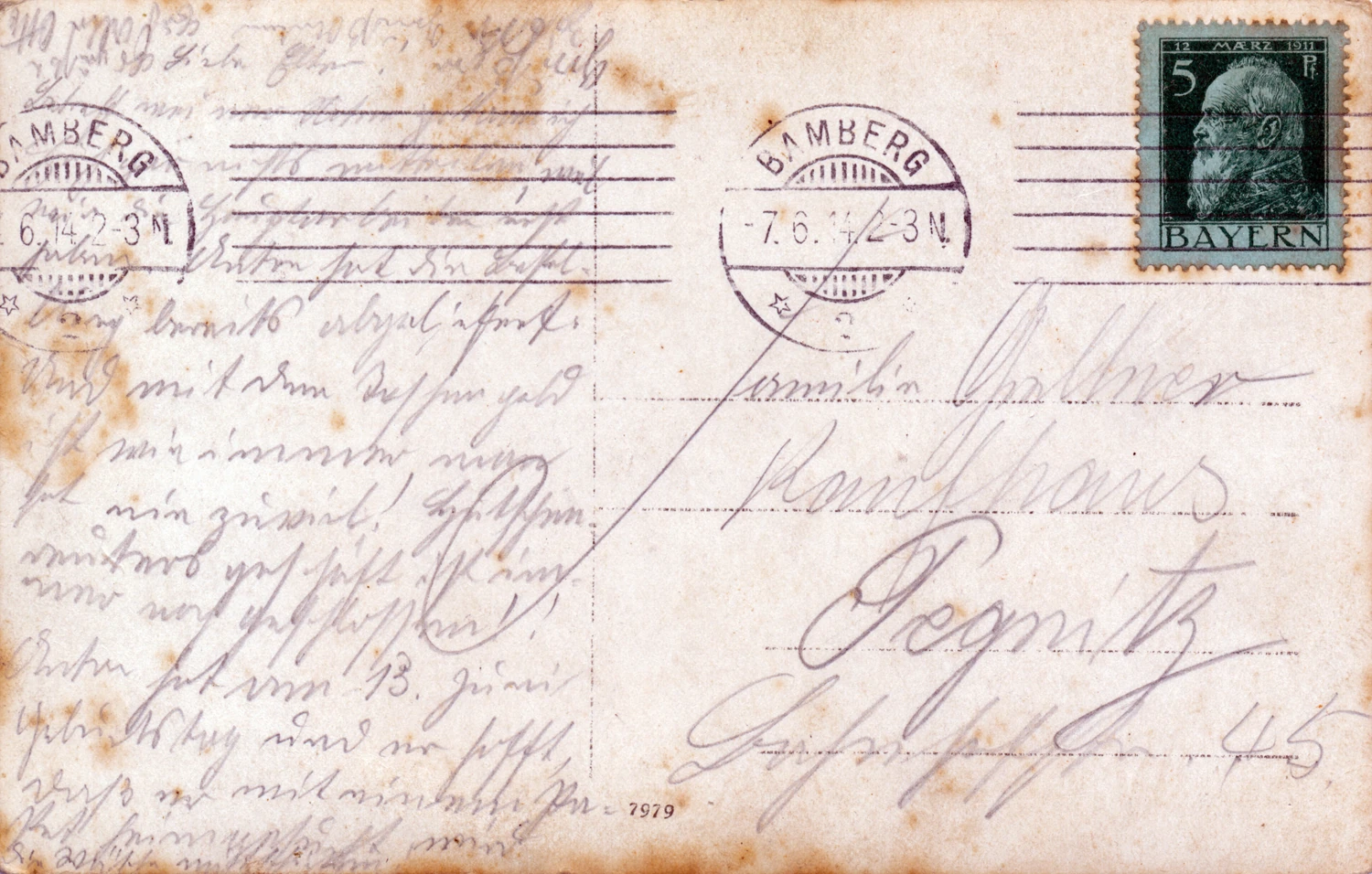 1914 verschickt, Transkription links