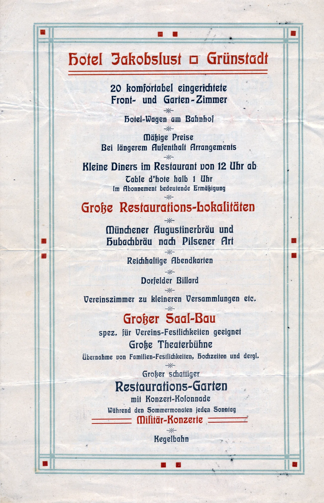 Hotel Jakobslust Programmkarte
